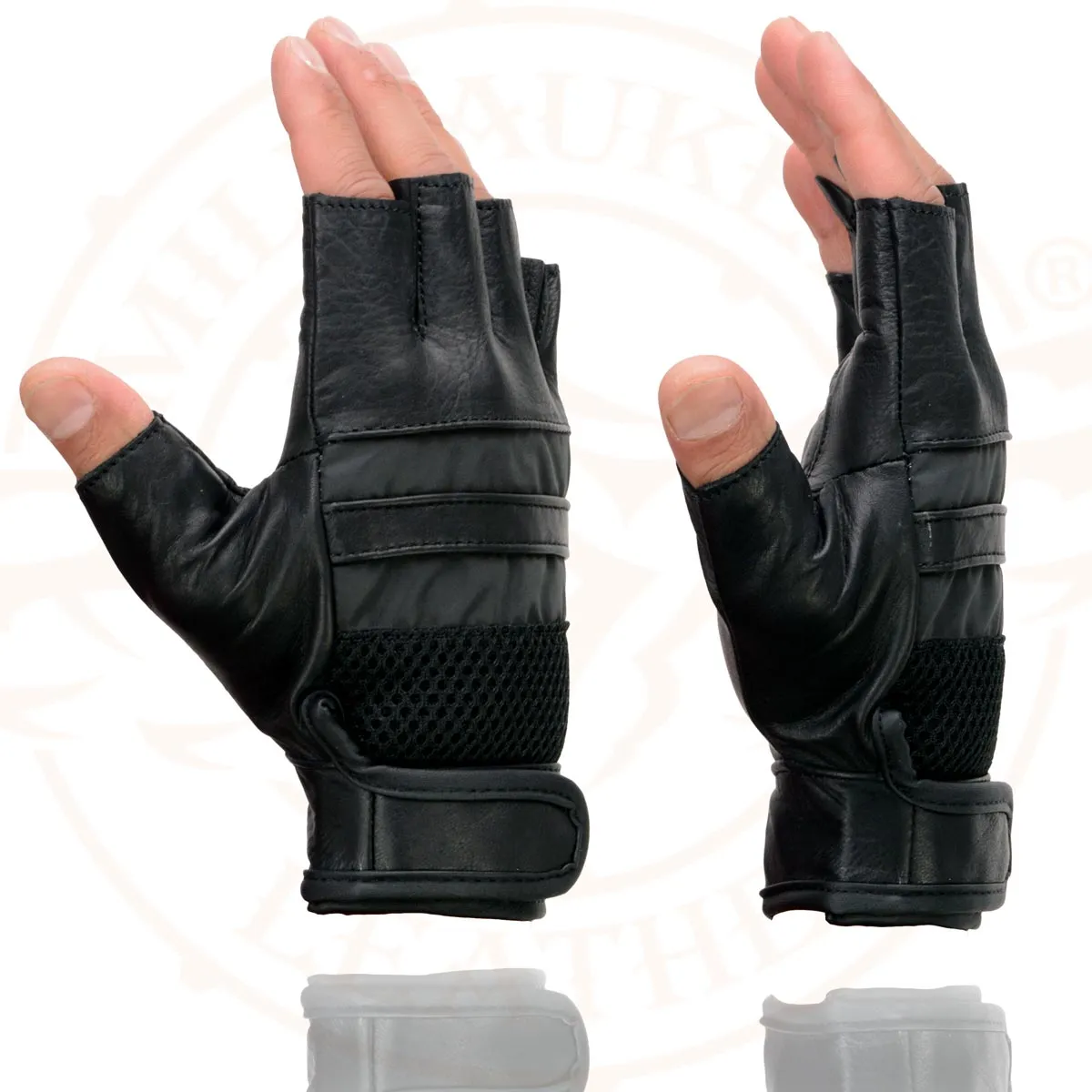 Milwaukee Leather MG7548 Men's Black Leather Mesh Gel Palm Fingerless