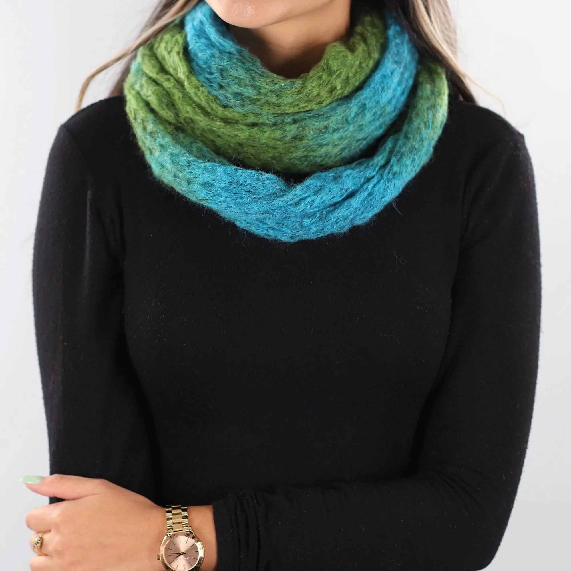 Mohair-like Space Dyed Infinity Muffler - Blue/Green Combo