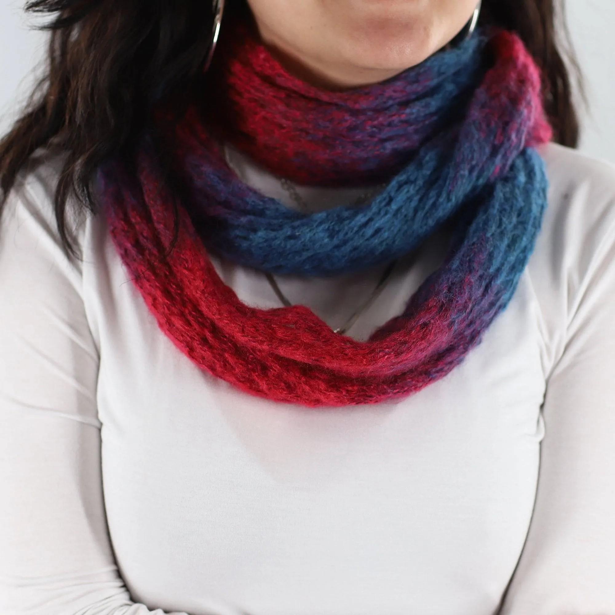 Mohair-like Space Dyed Infinity Muffler - Pink/Blue Combo