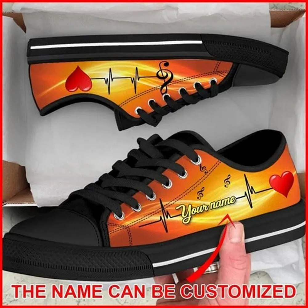 Music Note With Heart Personalized Canvas Low Top Shoes, Custom Canvas Shoes, Best Canvas Shoes