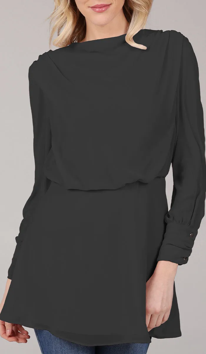 Myra Modest Chiffon Tunic Dress - Black - FINAL SALE