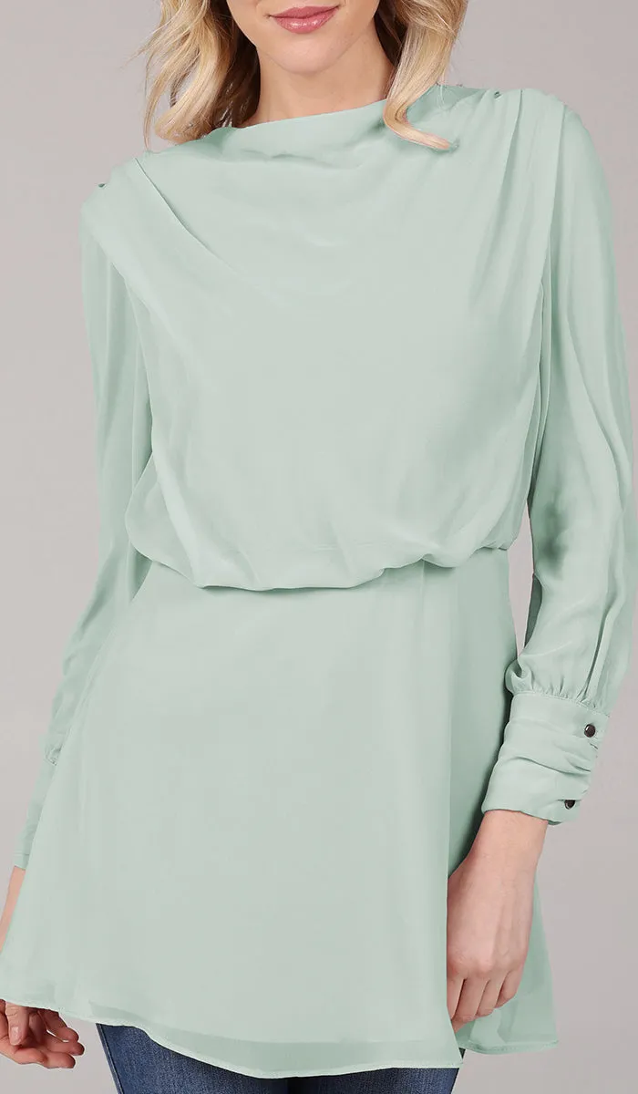 Myra Modest Chiffon Tunic Dress - Seafoam - FINAL SALE