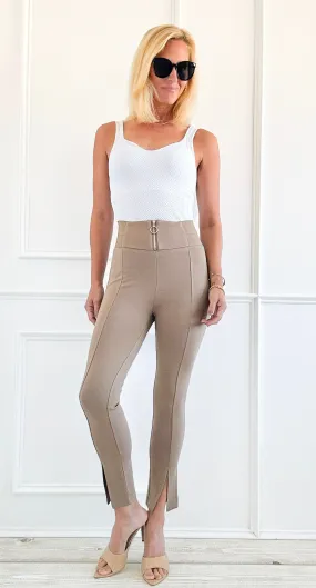 Nightfall High Waist Zip Pants - Khaki