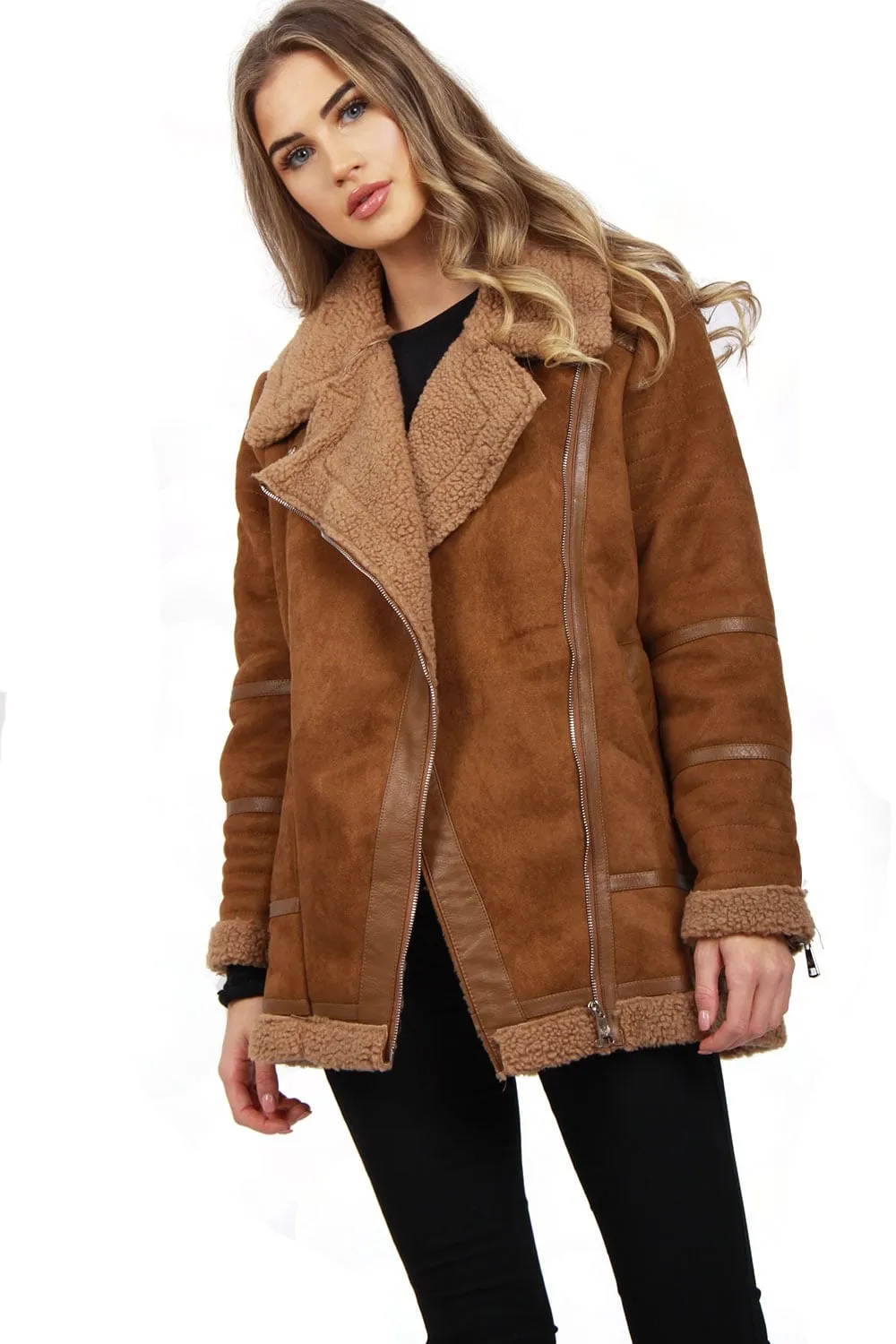 Oversized Faux Suede Faux Fur Shearling Jacket Coat