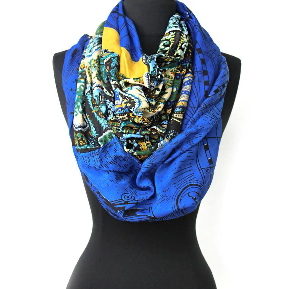 Paisley Map Infinity Scarf - Blue