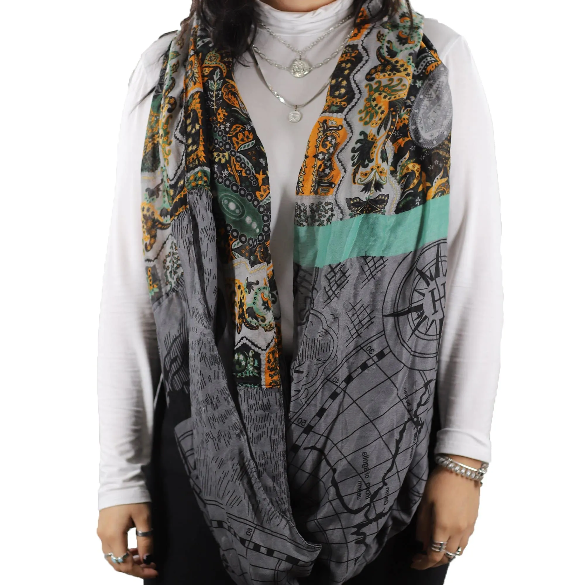 Paisley Map Infinity Scarf - Grey