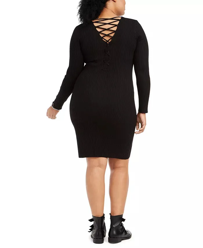 Planet Gold Women's Trendy Plus Size Lace-Up-Back Bodycon Dress Black Size 2X