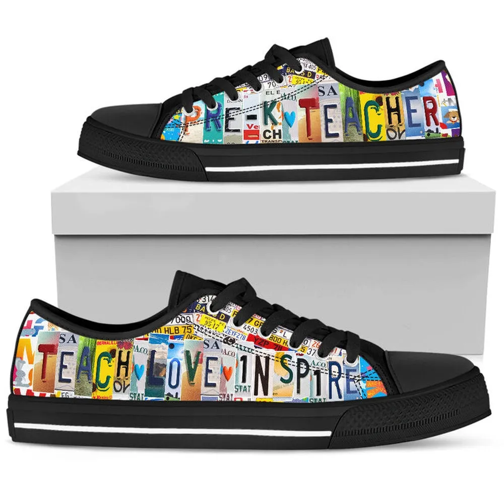 Pre-K Teacher Shoes License Plate Shoes for Mens, Teacher Shoes, Low Top Sneakers