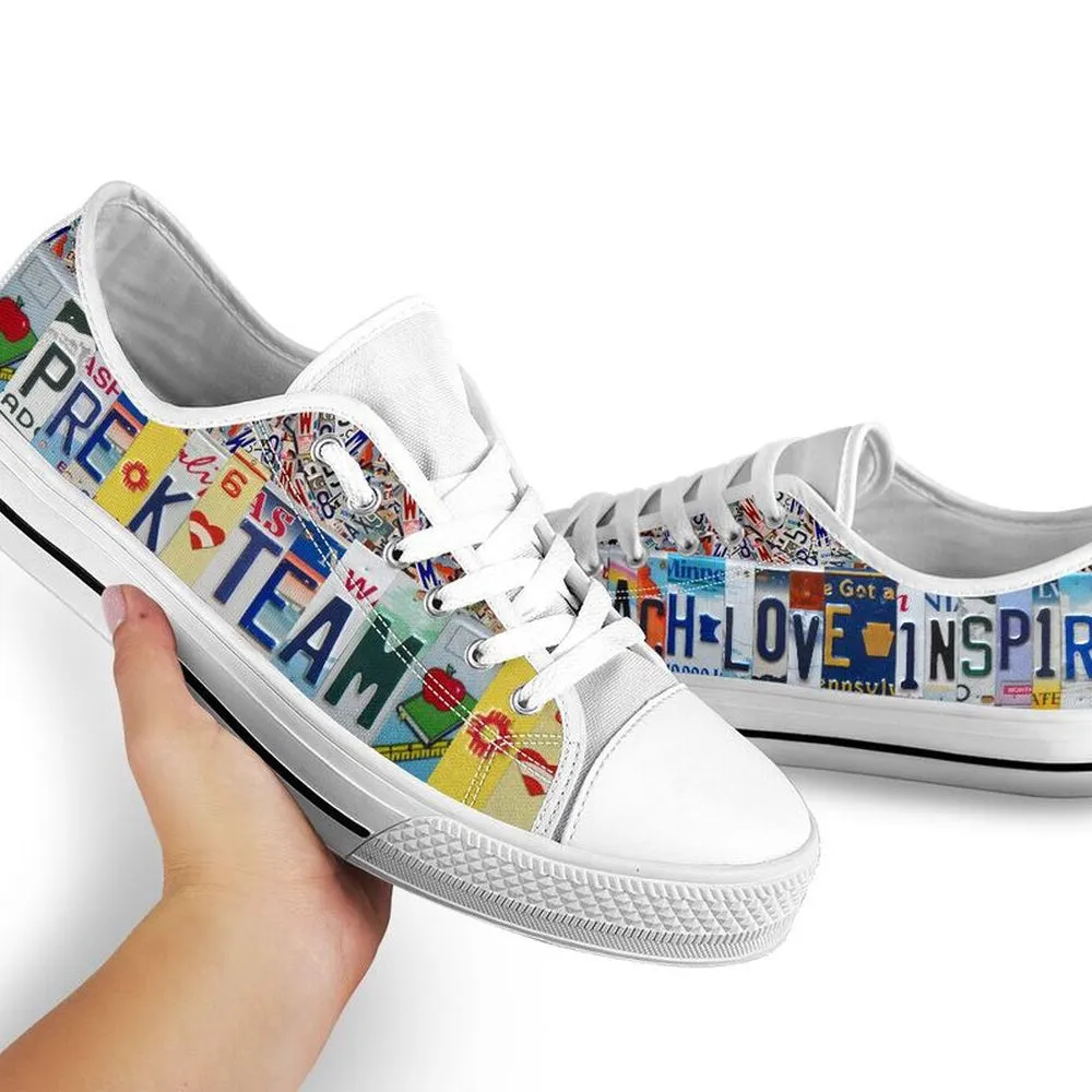 Pre K Team License Plates Low Top Shoes, Teacher Shoes, Low Top Sneakers