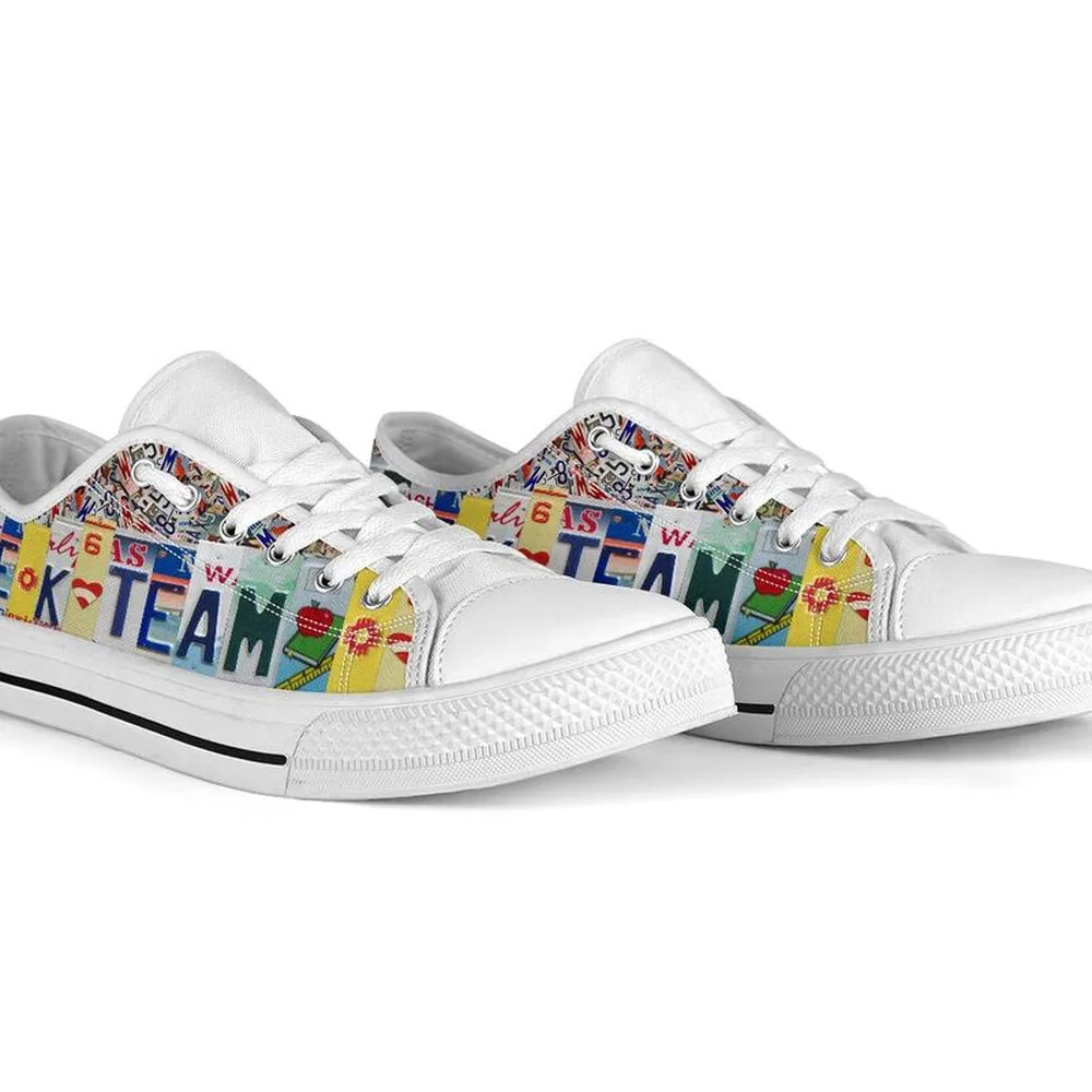 Pre K Team License Plates Low Top Shoes, Teacher Shoes, Low Top Sneakers