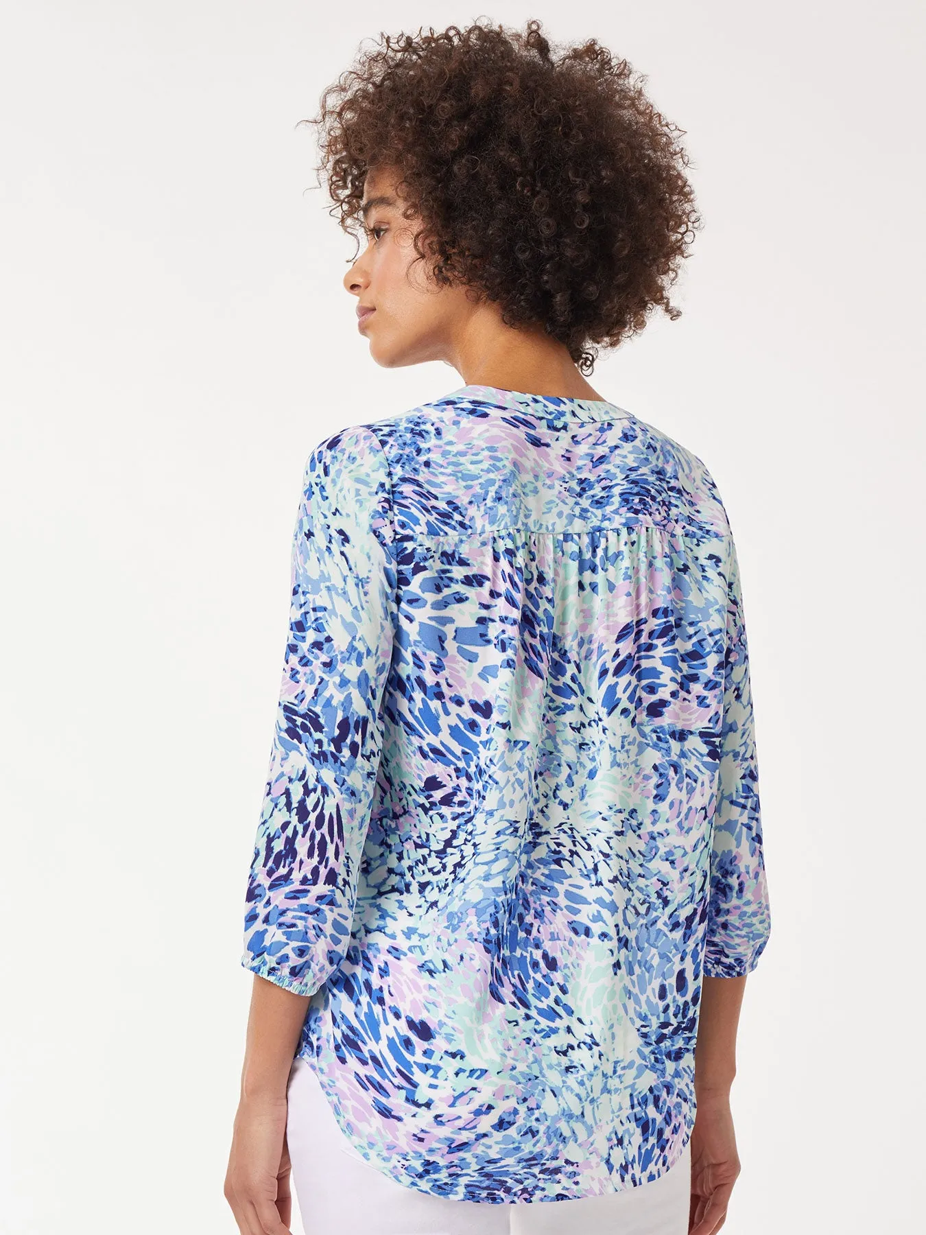 Printed V-Neck Pleated Kelly Blouse