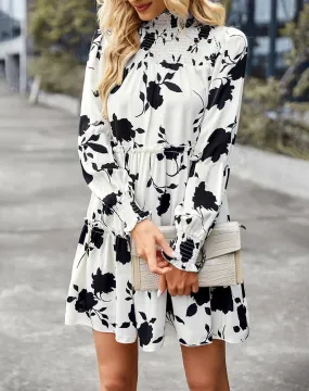 Promenade Printed Mock Neck Babydoll Dress