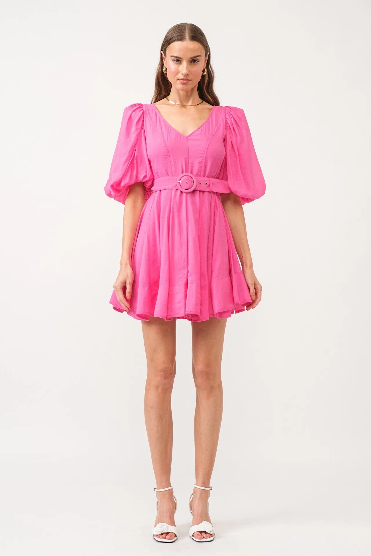 Puff Sleeve Pink Poplin Mini Dress