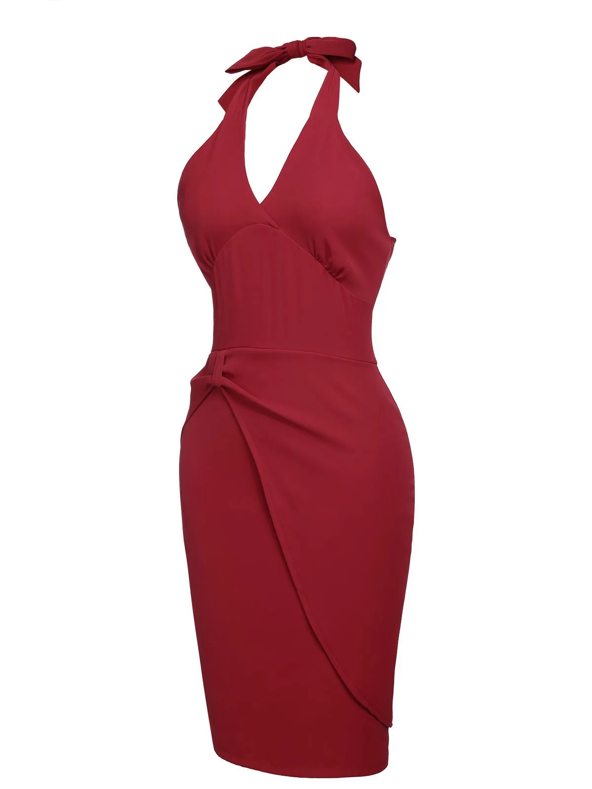 Red 1960s Solid Halter Bodycon Dress