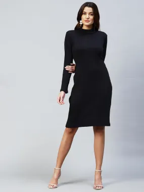 Rib Full Sleeve Side Slit Dress