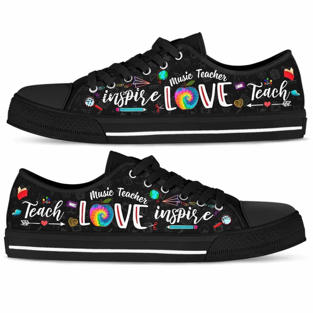 School Music Teacher Tie Dye Teach Love Inspire Low Top Shoes, Teacher Shoes, Low Top Sneakers