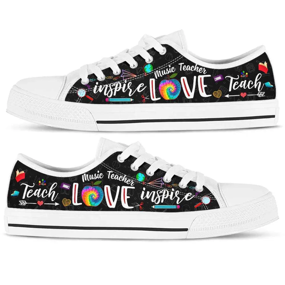 School Music Teacher Tie Dye Teach Love Inspire Low Top Shoes, Teacher Shoes, Low Top Sneakers