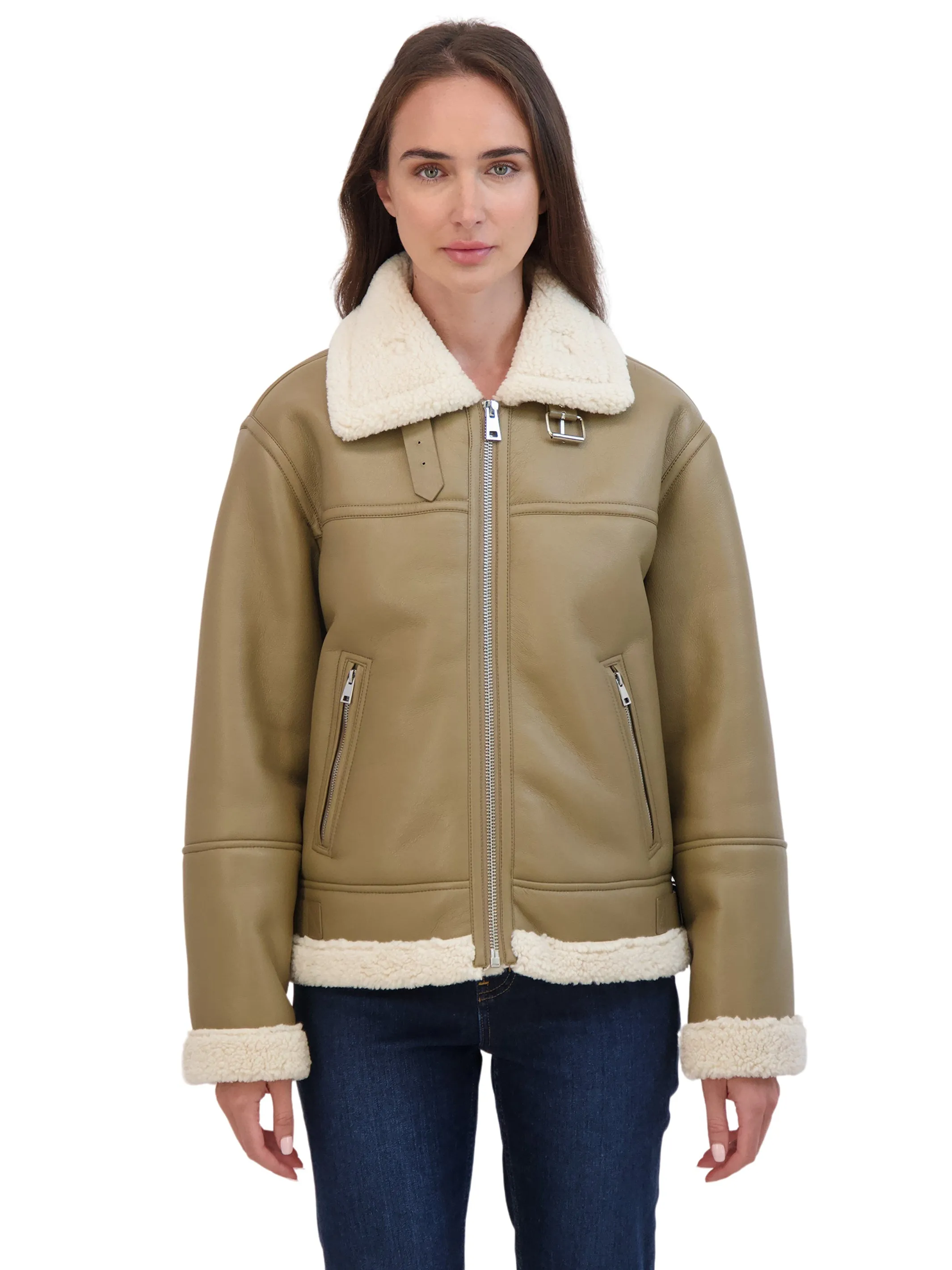 Sebby Collection Women's Zip Front Faux Leather Shearling Jacket