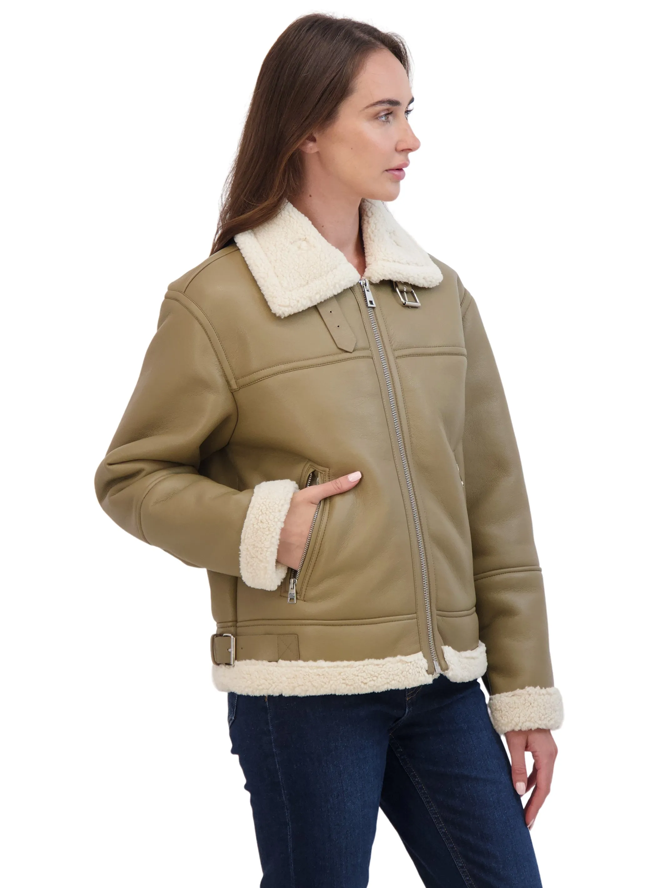 Sebby Collection Women's Zip Front Faux Leather Shearling Jacket