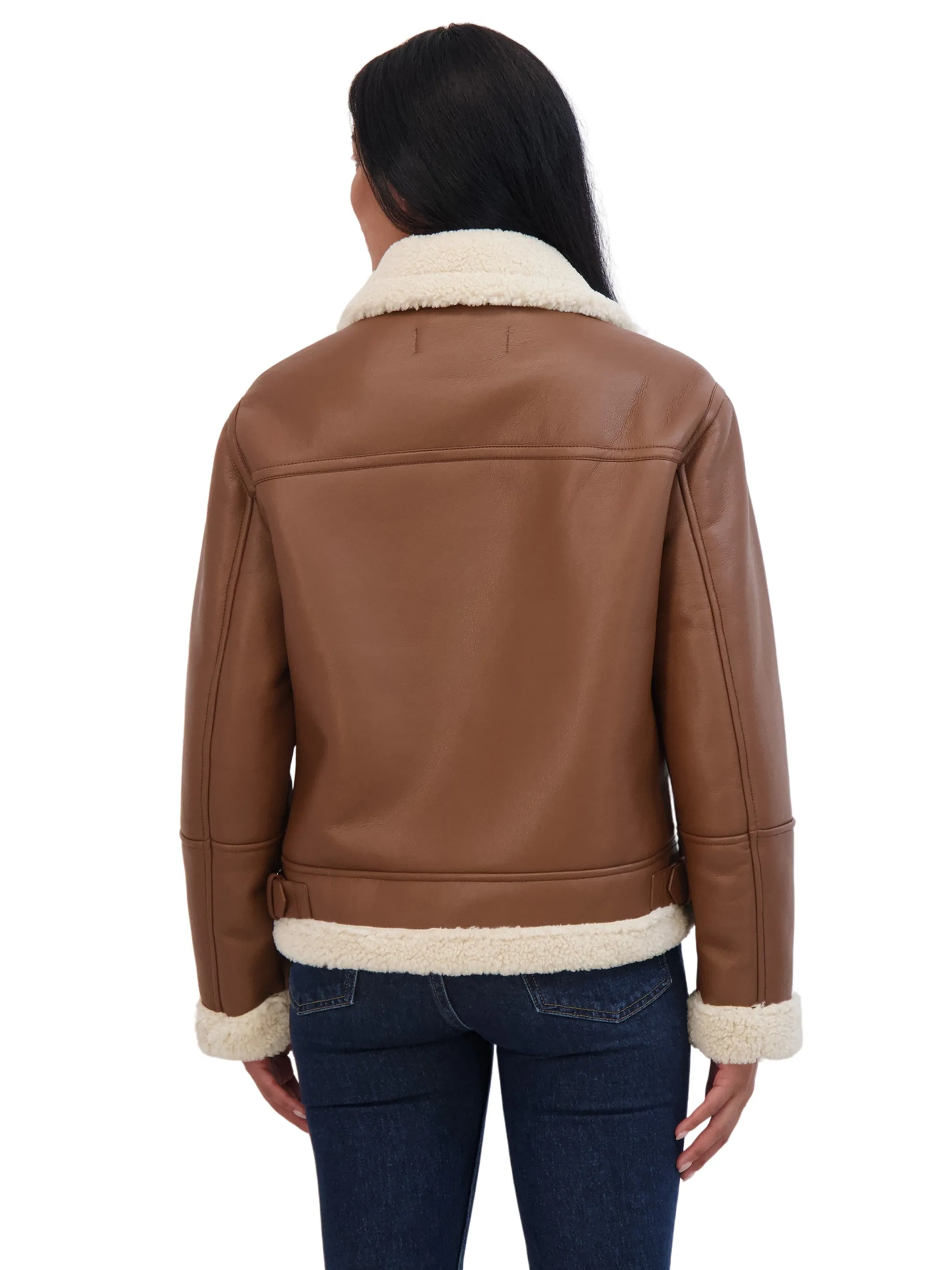 Sebby Collection Women's Zip Front Faux Leather Shearling Jacket