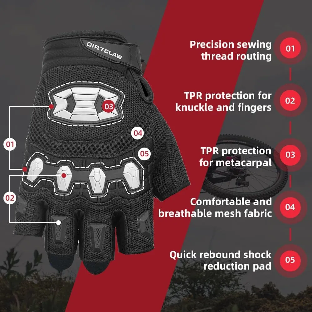 Seibertron Dirtclaw Adult BMX MX ATV MTB Road Racing Mountain Bike Bicycle Cycling Off-Road/Dirt Bike Gel Padded Anti - Slip Palm Fingerless Gloves Motorcycle Motocross Sports Gloves