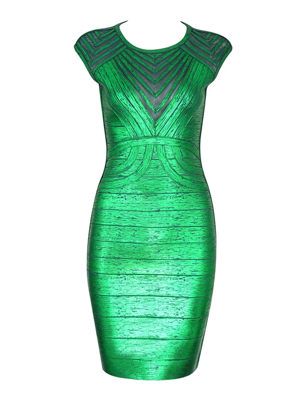 SHANTAL Shiny Green Striped Bodycon Dress