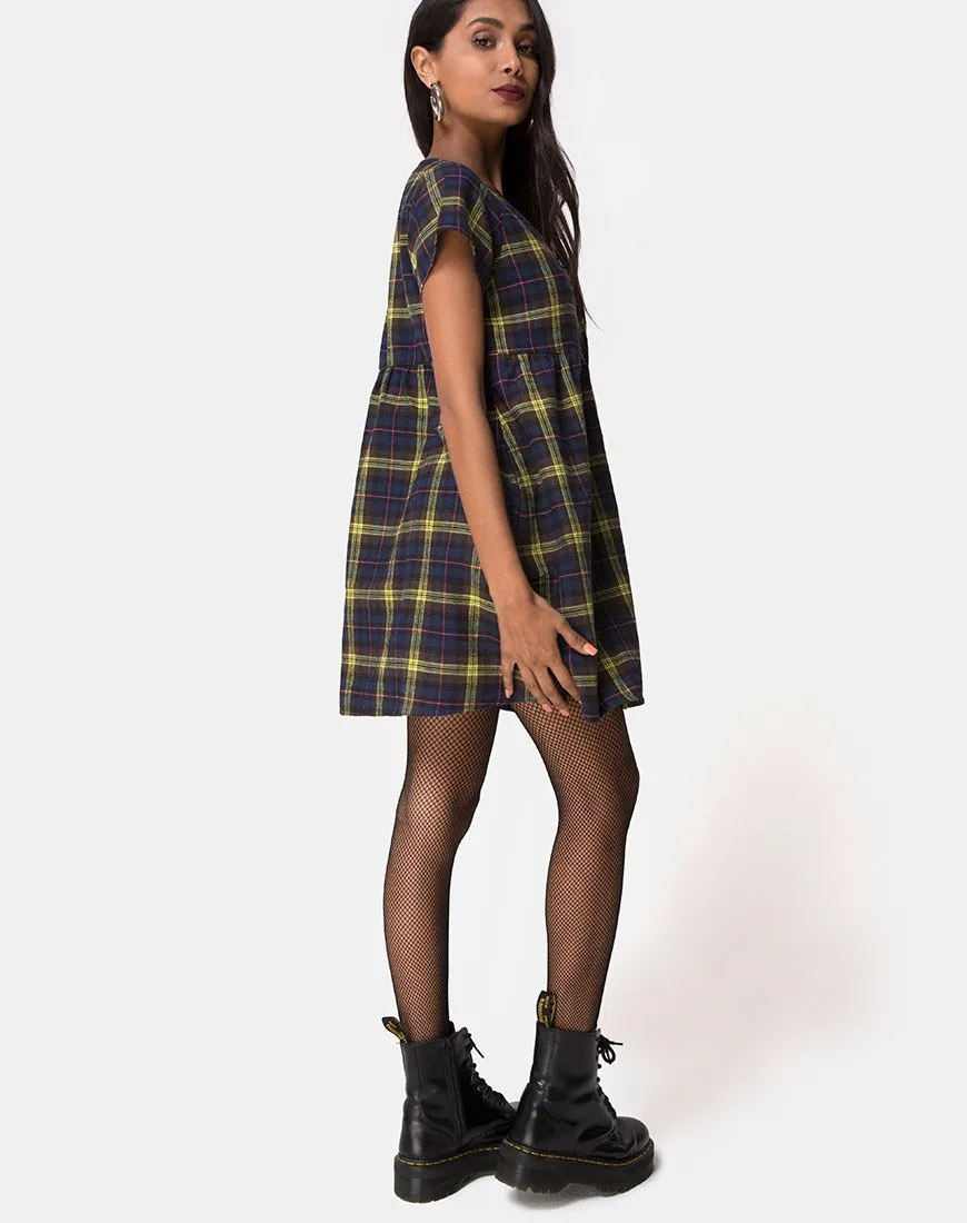 Skibbie Dress In Plain Brown Yellow Check