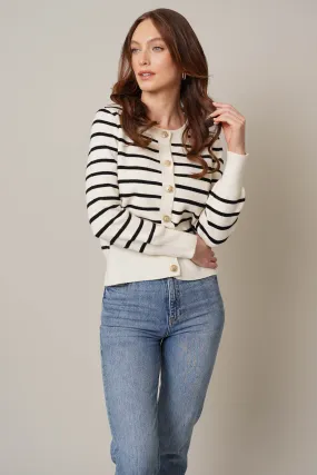 Striped Button Front Cardigan