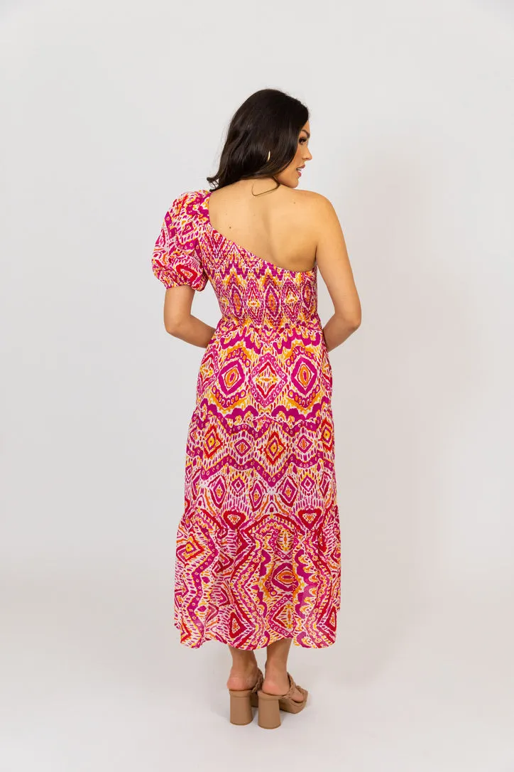 Tribal Smock One Shoulder Maxi Dress