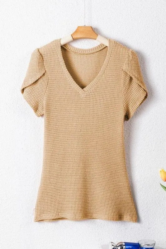 Tulip Sleeve Waffle Knit Top