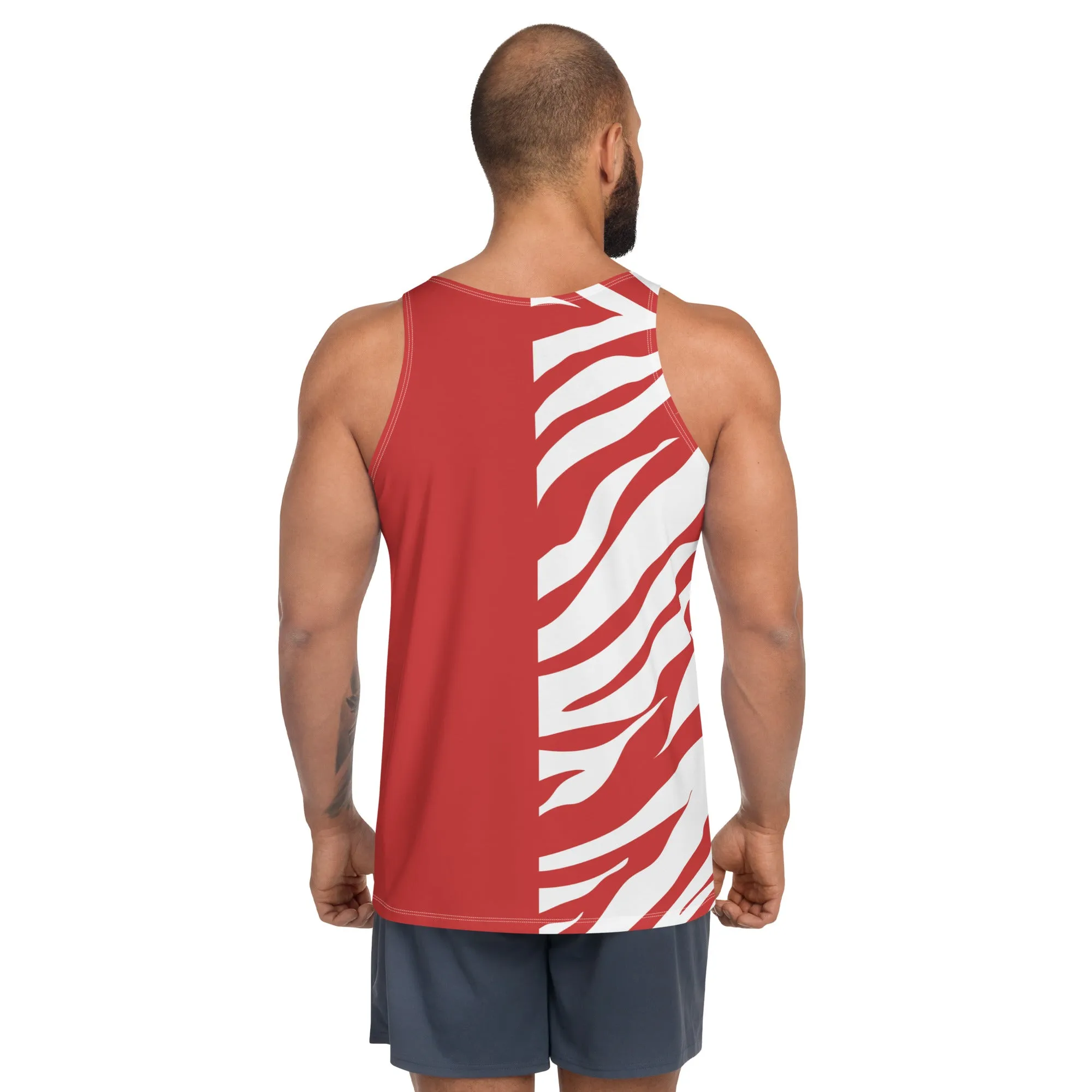 Unisex Tank Top Red and White Zebra Print