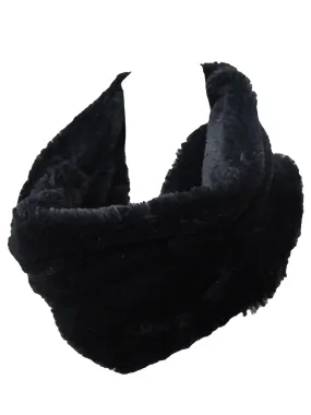 Vintage 2000s Y2K Preppy Goth Grunge Black Basic Solid Faux Fur Soft Fuzzy Chunky Infinity Wrap Winter Scarf