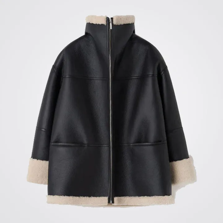 Women Oversized B3 RAF Aviator Shearling Leather Jacket