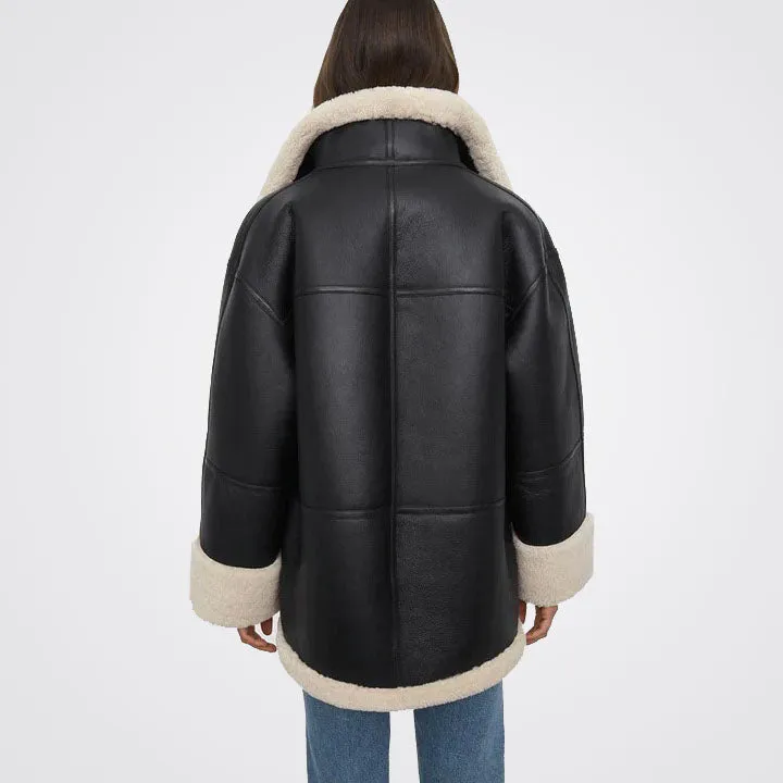 Women Oversized B3 RAF Aviator Shearling Leather Jacket